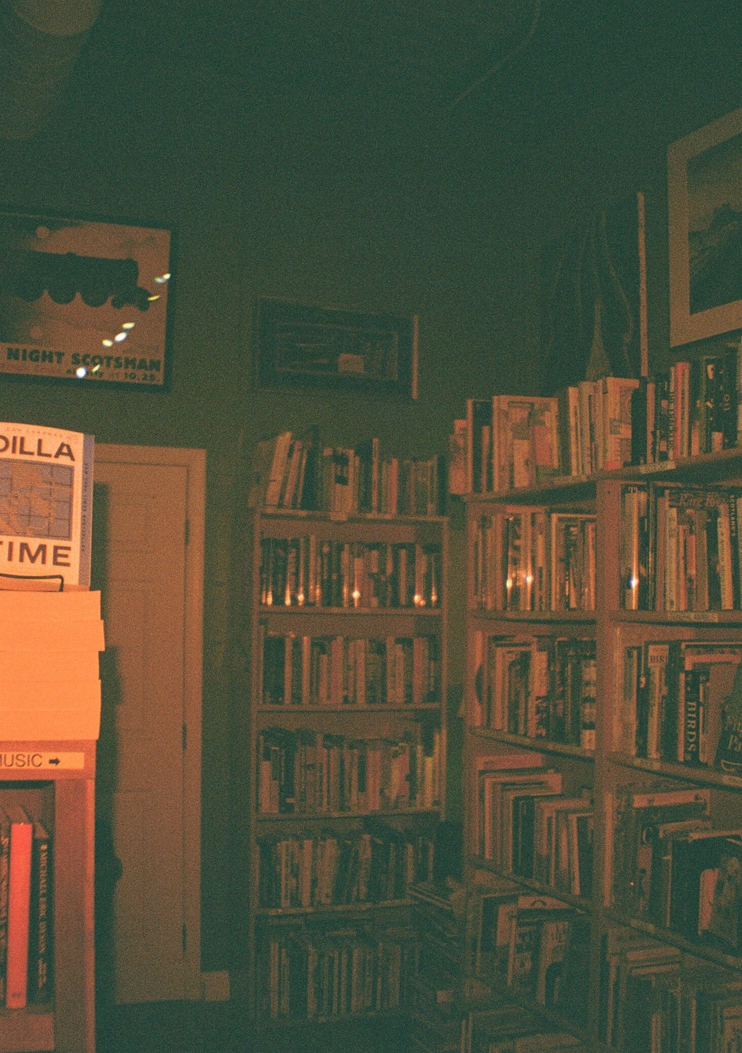 Film photo of the interior of a book shop